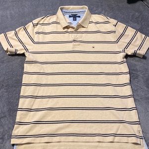 Tan and navy stripped Tommy Hilfiger collared shirt size large